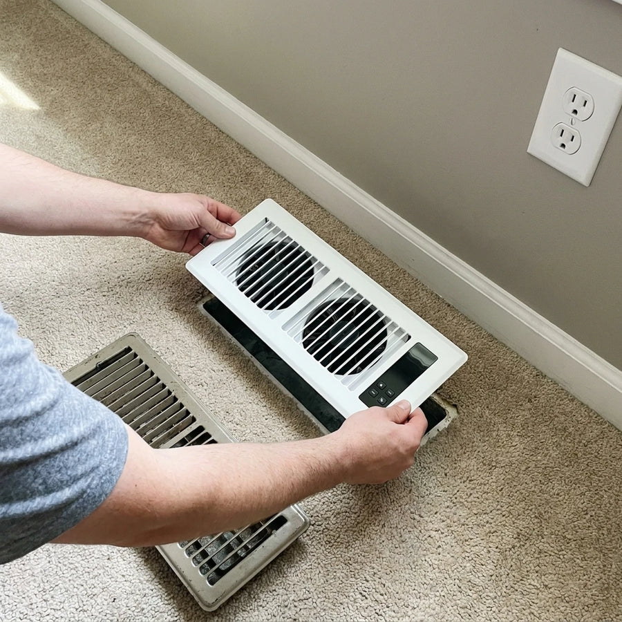 Swapping the old vent cover for the new one